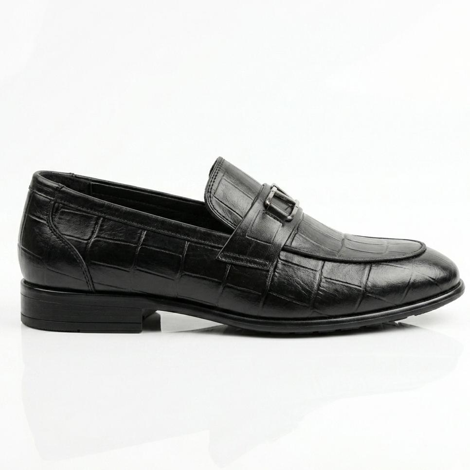 Qara Timsah Naxışlı Klassik Kişi Loafer